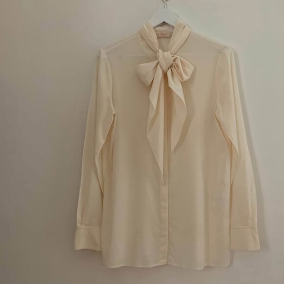Tory Burch Off-White Silk Bow Blouse - Picture 1 of 6